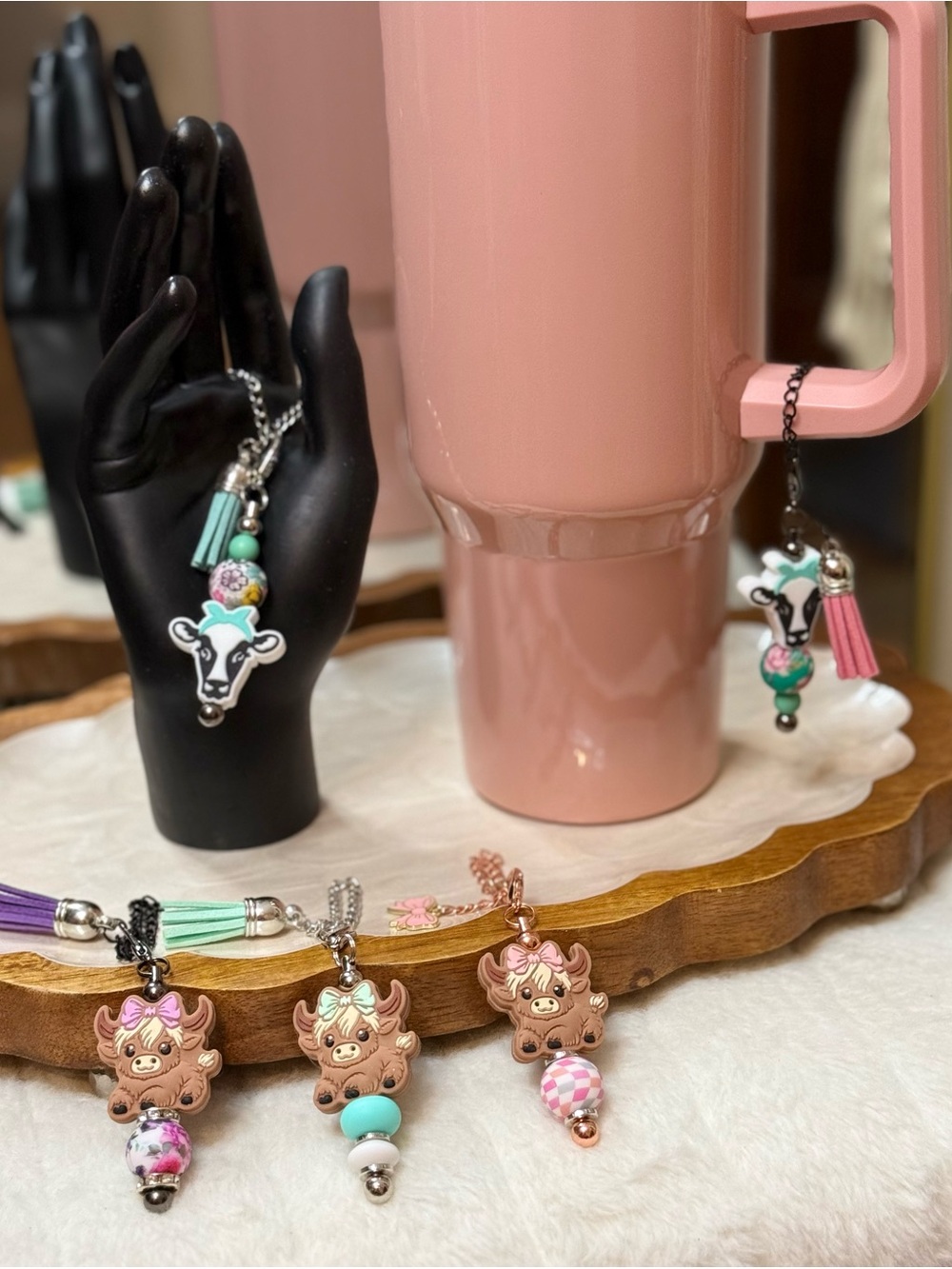 Keychains - Cute Silicone Cow Charms, Bag Accessories, Tumbler Handle Charms